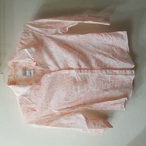 Talbots Petites Pink and White Floral Cotton  Button Down Shirt